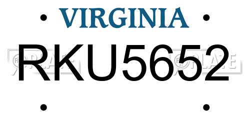 RKU5652 Virginia License Plate