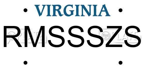 RMSSSZS Virginia License Plate