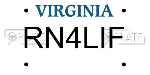RN4LIF Virginia License Plate