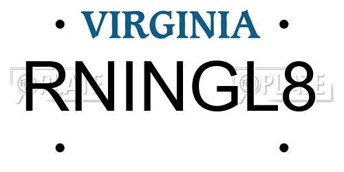 RNINGL8 Virginia License Plate