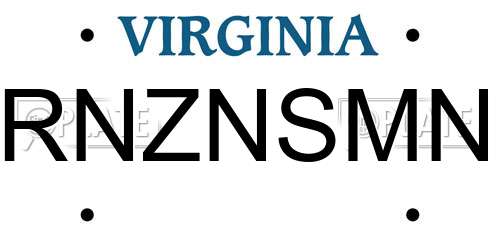 RNZNSMN Virginia License Plate