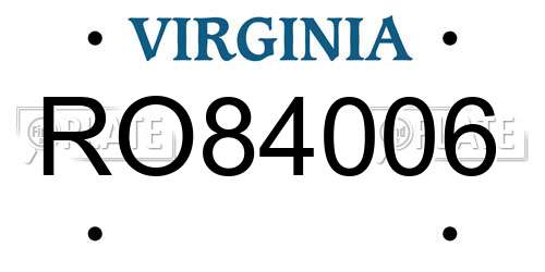 RO84006 Virginia License Plate
