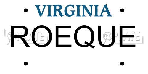 ROEQUE Virginia License Plate