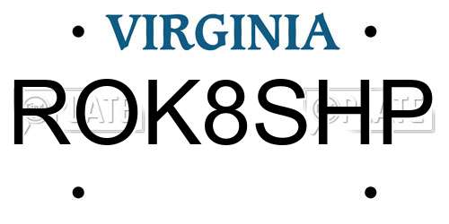 ROK8SHP Virginia License Plate
