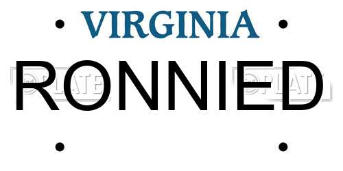 RONNIED Virginia License Plate