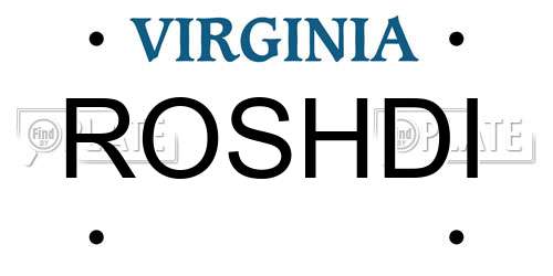 ROSHDI Virginia License Plate