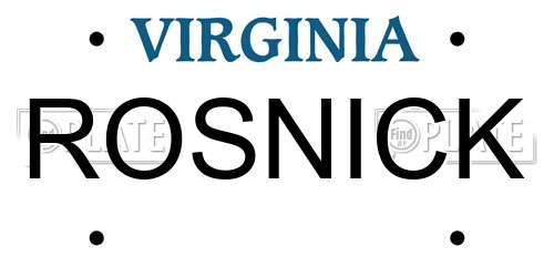 ROSNICK Virginia License Plate