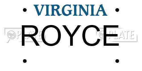 ROYCE Virginia License Plate