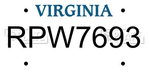 RPW7693 Virginia License Plate