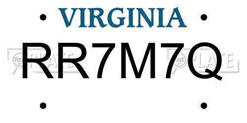 RR7M7Q Virginia License Plate