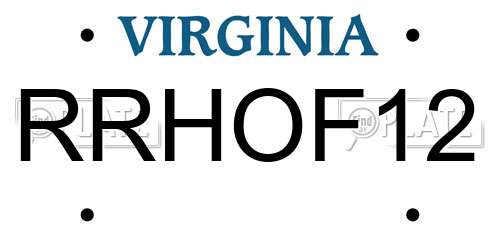 RRHOF12 Virginia License Plate