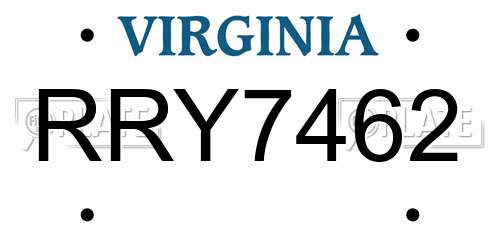 RRY7462 Virginia License Plate