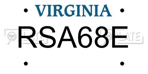 RSA68E Virginia License Plate