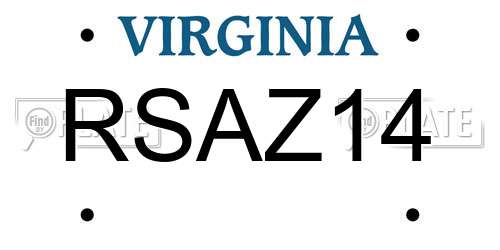 RSAZ14 Virginia License Plate