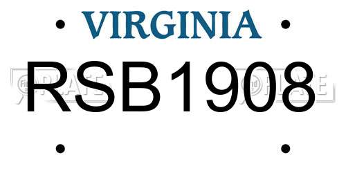 RSB1908 Virginia License Plate