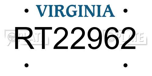 RT22962 Virginia License Plate