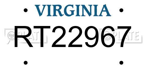 RT22967 Virginia License Plate