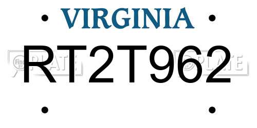 RT2T962 Virginia License Plate