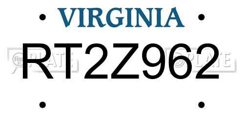 RT2Z962 Virginia License Plate