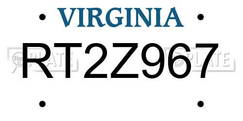 RT2Z967 Virginia License Plate