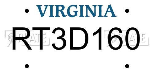 RT3D160 Virginia License Plate