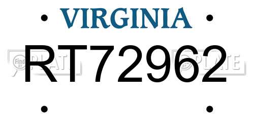 RT72962 Virginia License Plate