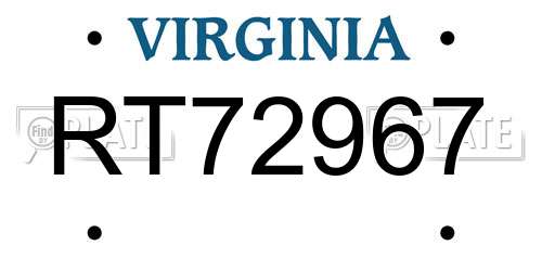 RT72967 Virginia License Plate