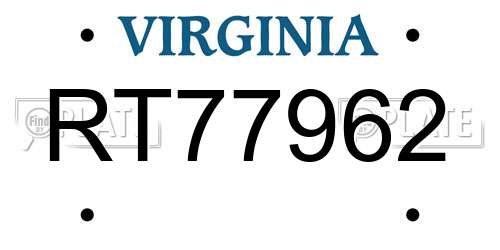 RT77962 Virginia License Plate