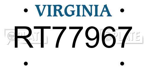 RT77967 Virginia License Plate
