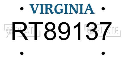 RT89137 Virginia License Plate