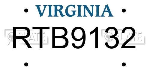 RTB9132 Virginia License Plate