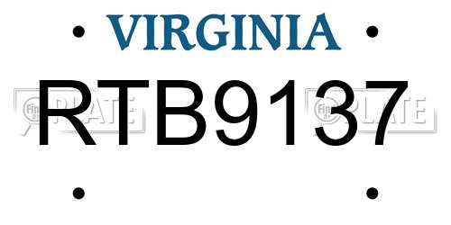 RTB9137 Virginia License Plate