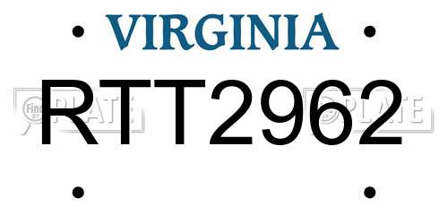 RTT2962 Virginia License Plate