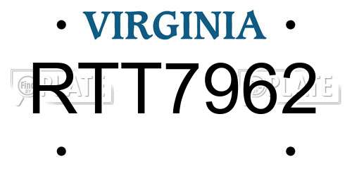 RTT7962 Virginia License Plate