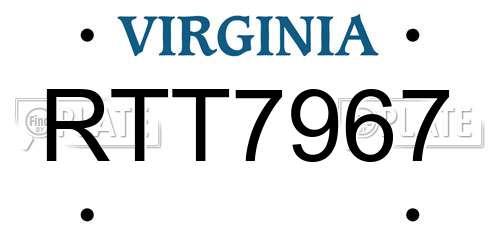 RTT7967 Virginia License Plate