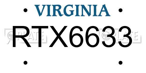 RTX6633 Virginia License Plate