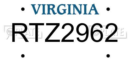 RTZ2962 Virginia License Plate