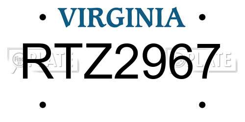 RTZ2967 Virginia License Plate