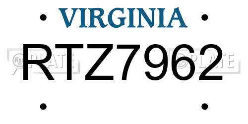 RTZ7962 Virginia License Plate