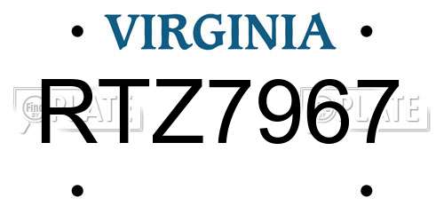 RTZ7967 Virginia License Plate