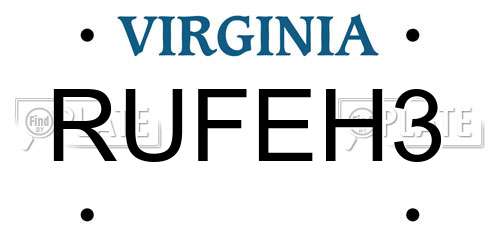 RUFEH3 Virginia License Plate