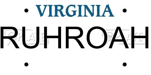 RUHROAH Virginia License Plate