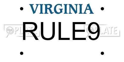 RULE9 Virginia License Plate