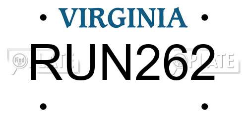 RUN262 Virginia License Plate