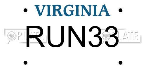 RUN33 Virginia License Plate