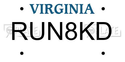 RUN8KD Virginia License Plate