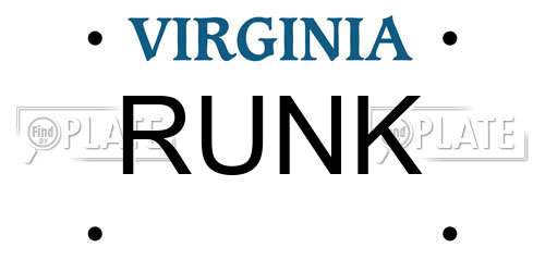 RUNK Virginia License Plate