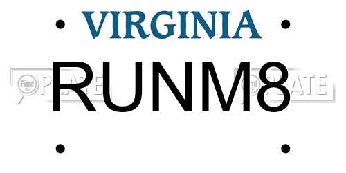 RUNM8 Virginia License Plate