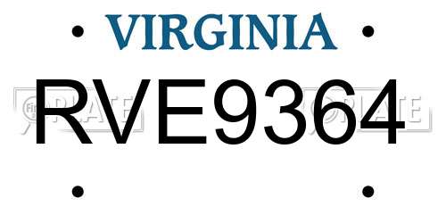 RVE9364 Virginia License Plate