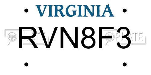 RVN8F3 Virginia License Plate